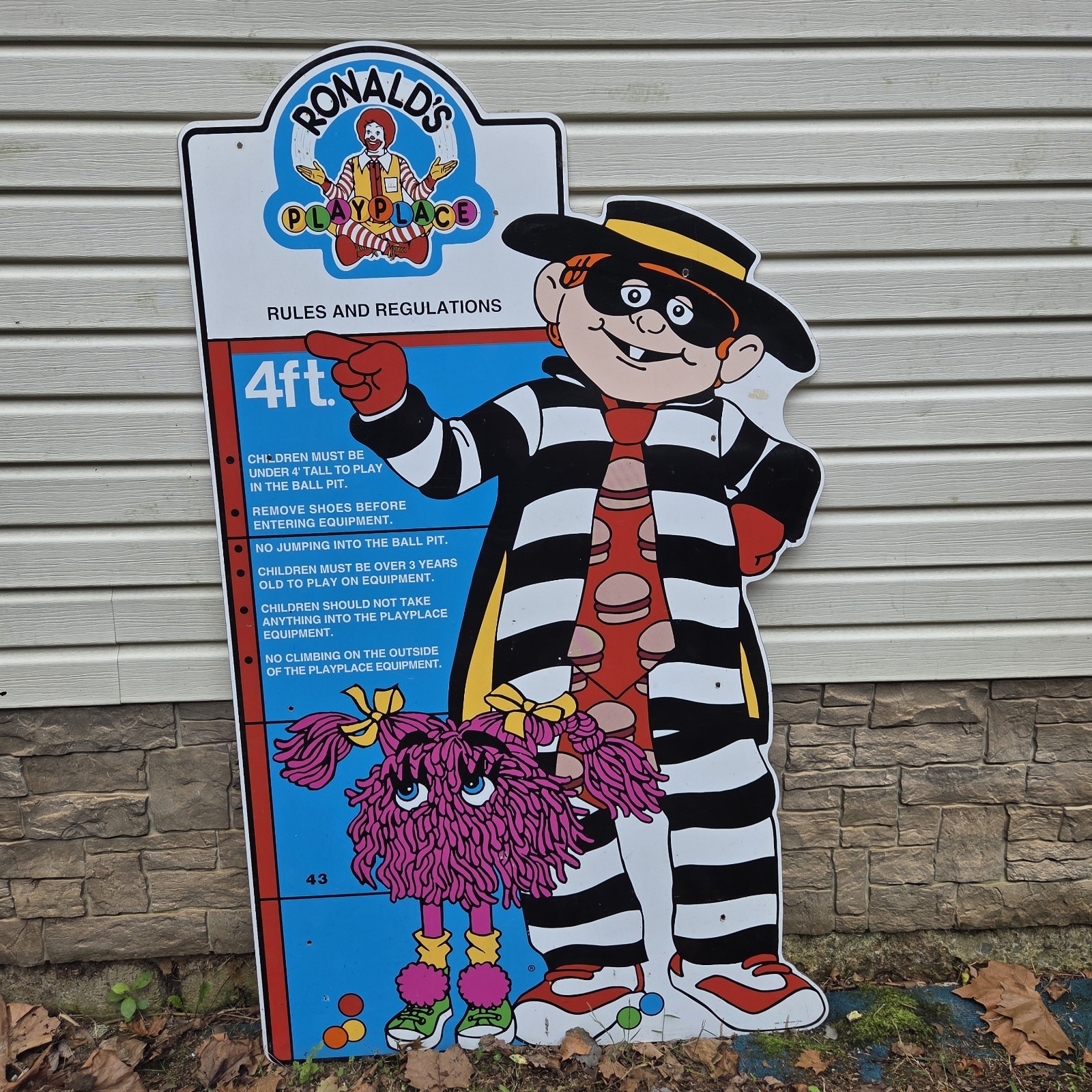 McDonald`s Hamburglar/Fry Kid Play Place Sign Fast Food Vtg Advertising 1990