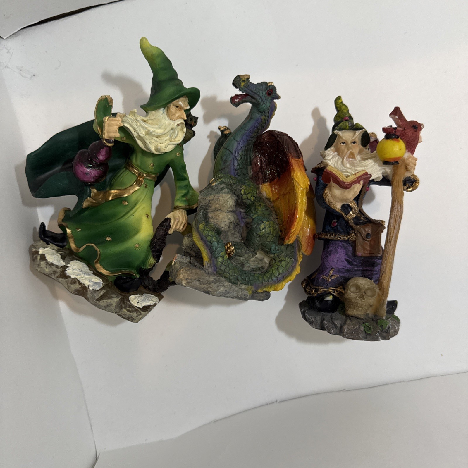 Lot Yardworks Originals 2 Wizard Figurines, 1 Dragon Magical Whimsical 6\