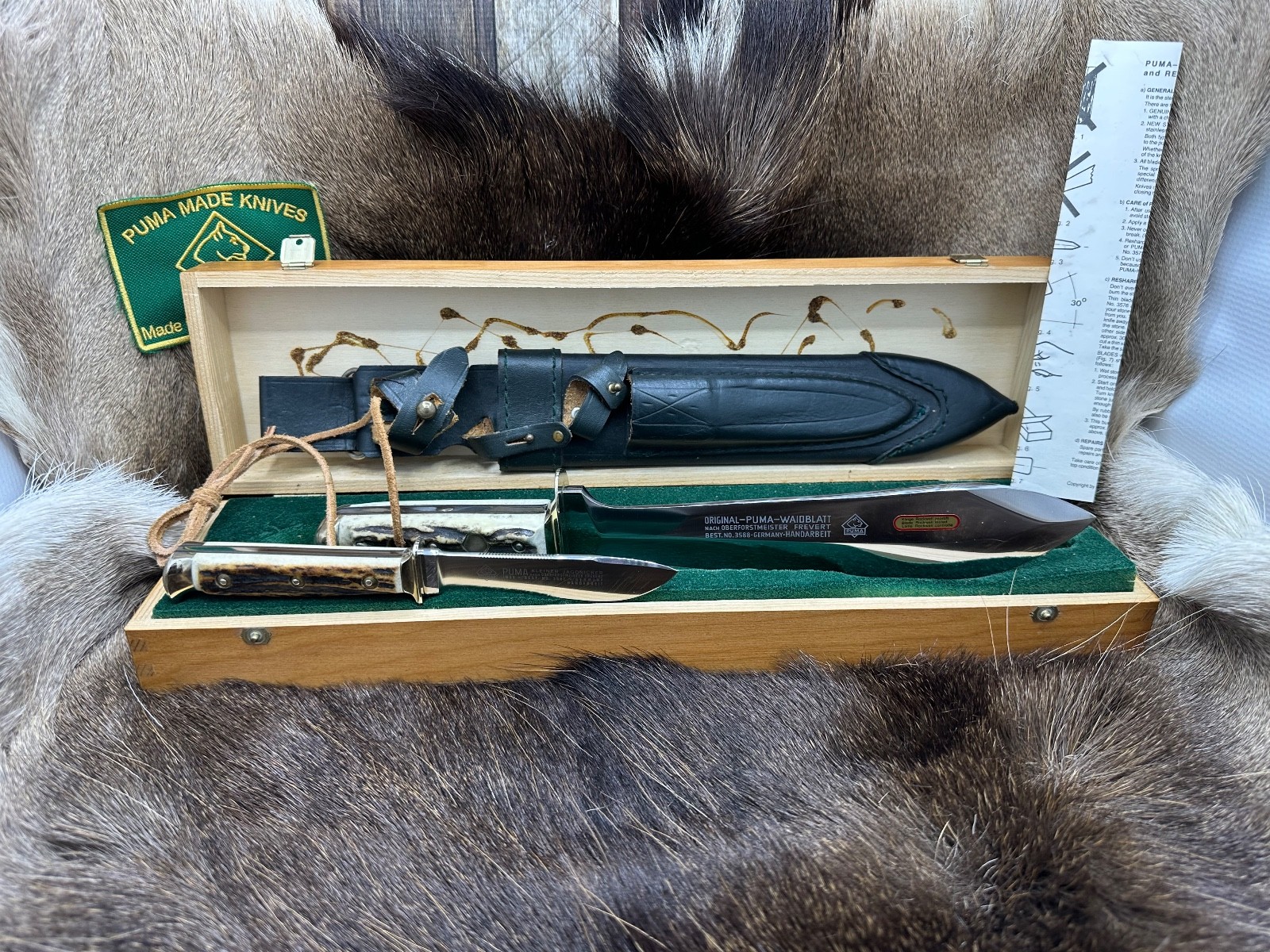 1982 Puma Waidbesteck Knife Set Stag Handles & Sheath  Presentation Box - Mint