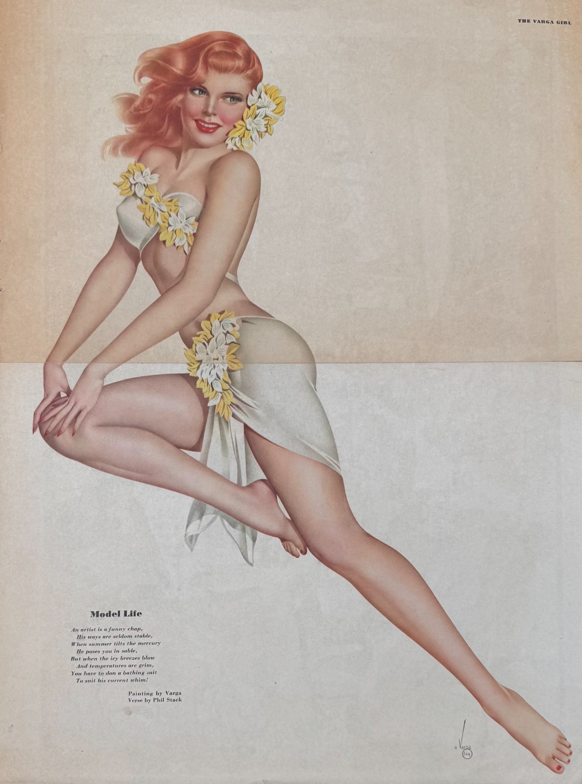 Vintage Varga Girl Model Life Pin-Up Print Original 1940s Esquire Pin-Up