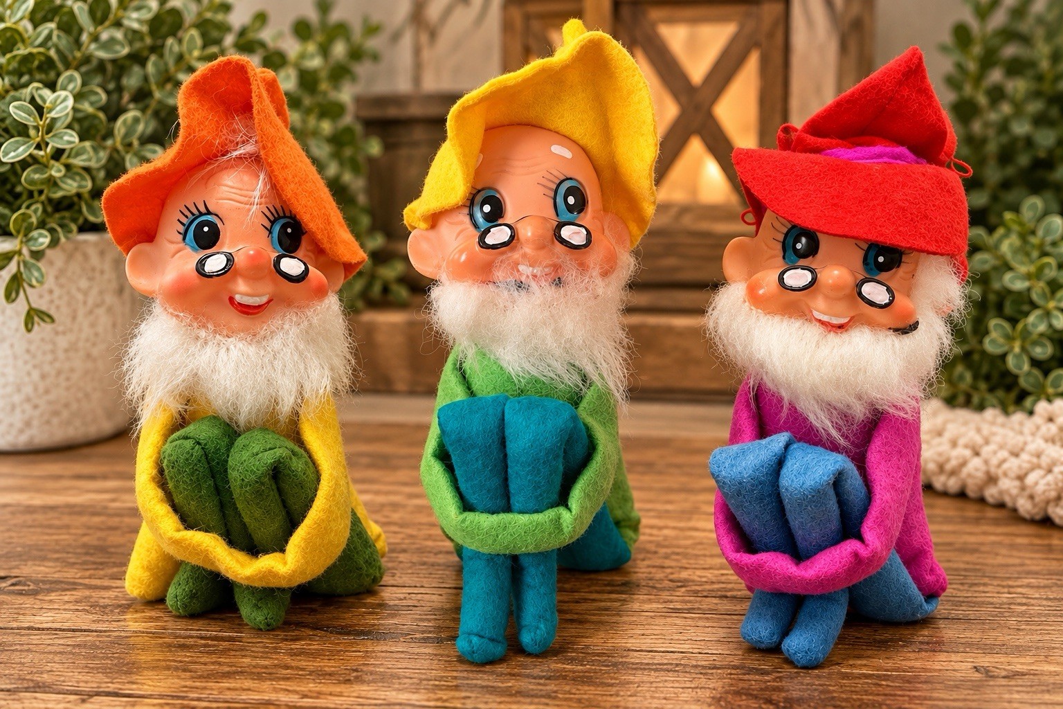 Vintage 1960’s Hillbilly Knee-Hugger Elve Felt 7” Set of 3