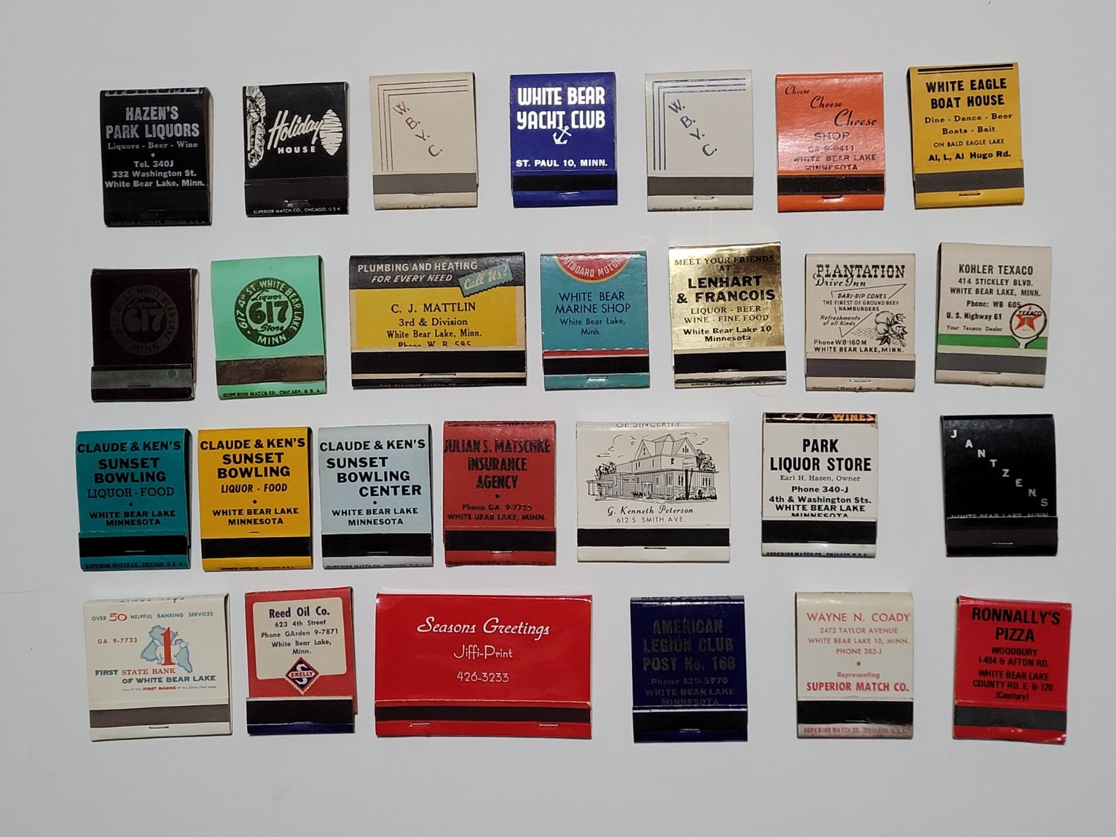 27 Vintage 1940s-1970s Unstruck Matchbooks from White Bear Lake, Mn Businesses