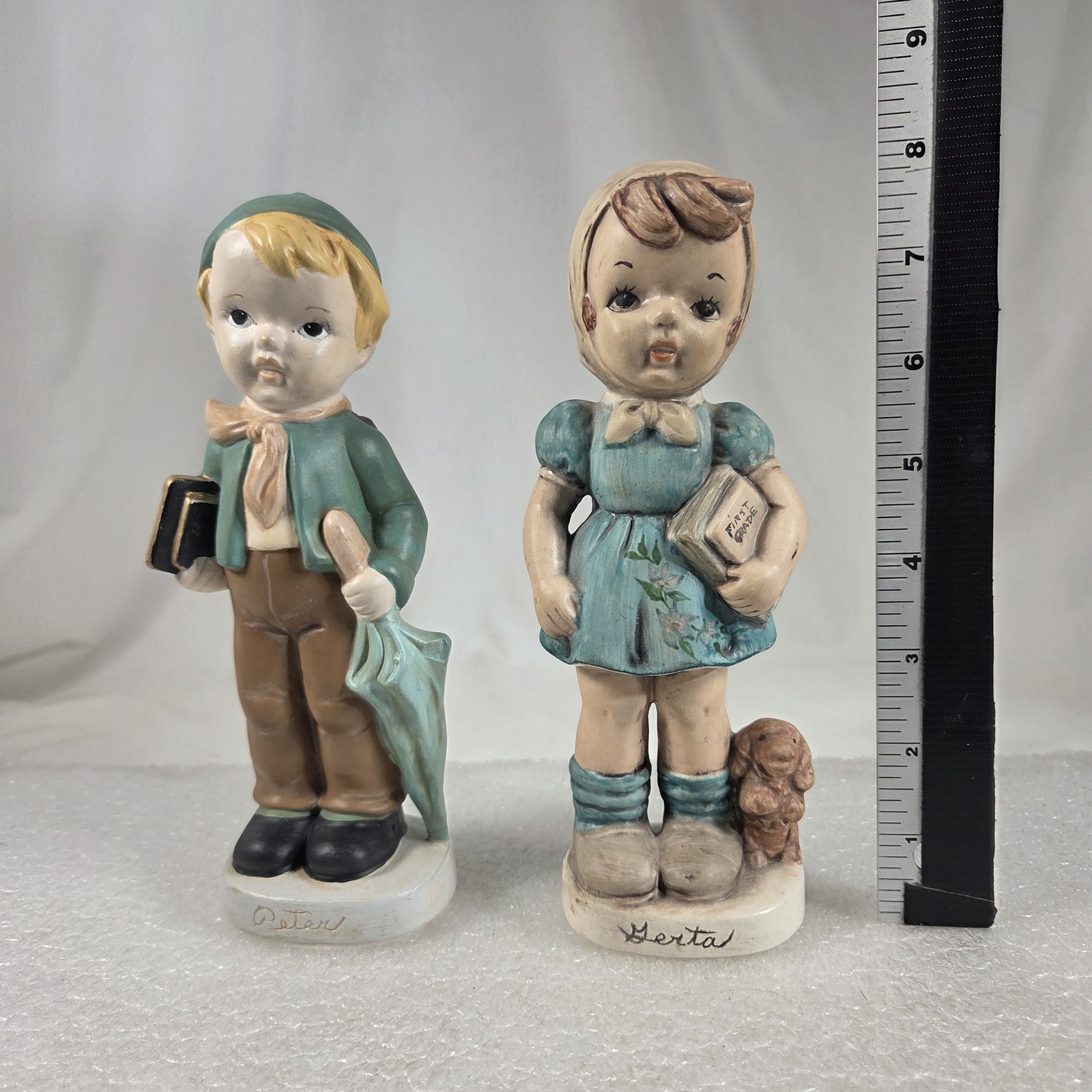 Vintage Peter Herta Ceramic Figurines Set Hand Painted Boy Girl Book Umbrella Do