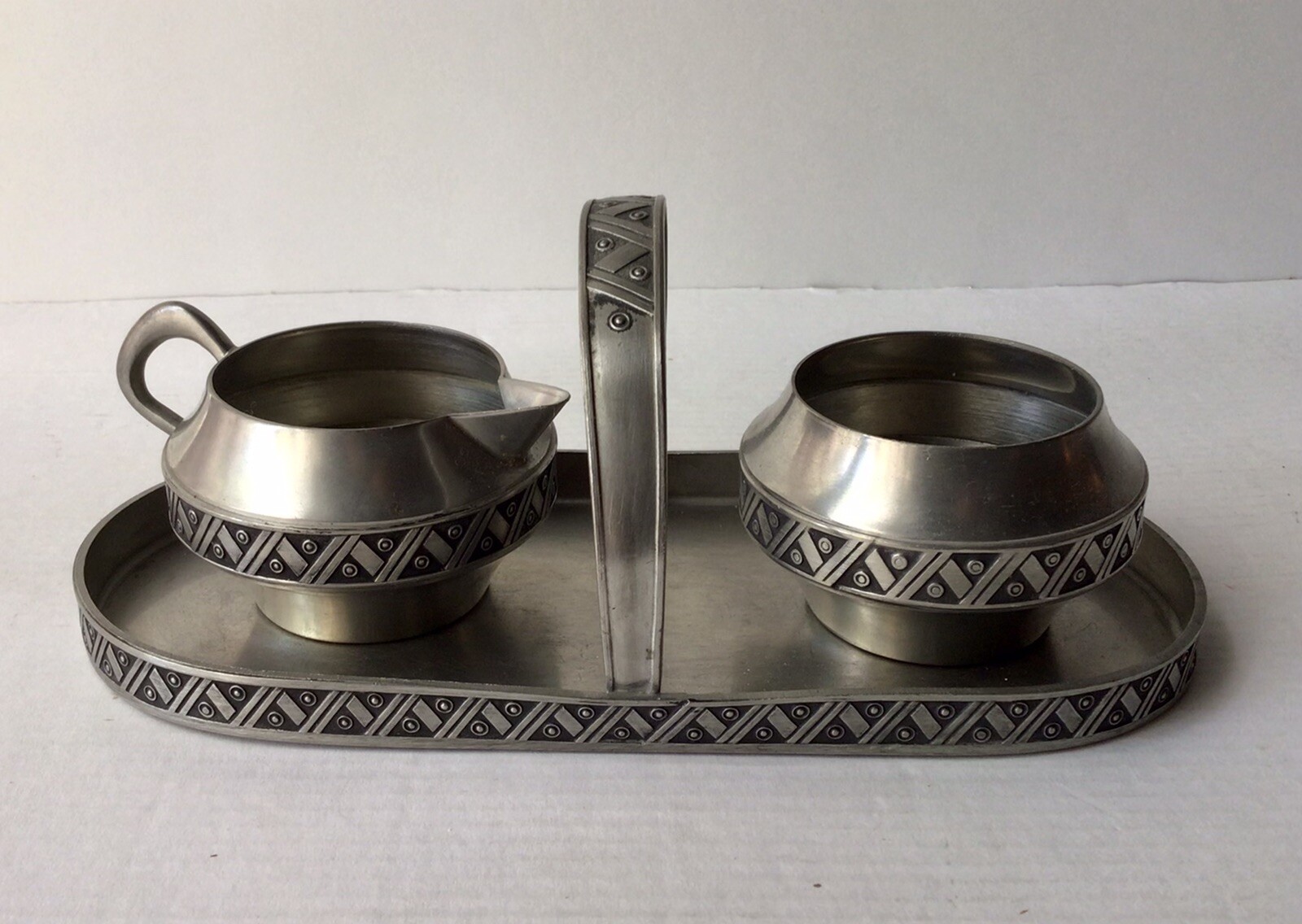Norwegian Pewter Sugar & Creamer Set Vintage Mid Century Norway Hagness