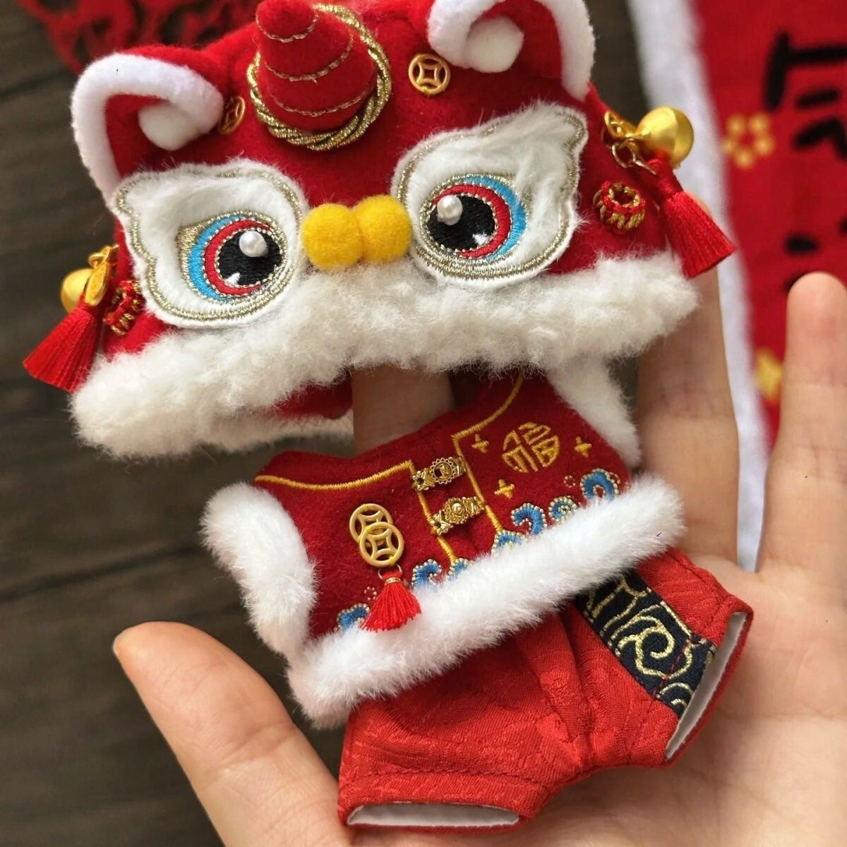 10cm Anime cotton doll Cosplay Plush Clothes Cute Toys lion dance Moppet Outfit