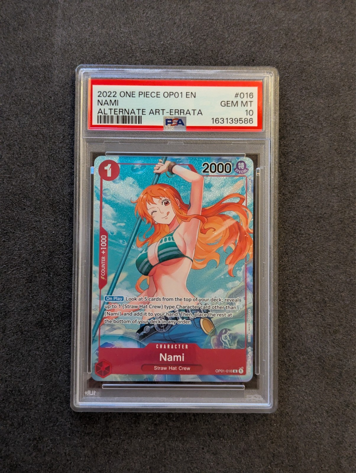 2022 ONE PIECE OP01-ROMANCE DAWN ALTERNATE ART-ERRATA BETA #016 NAMI PSA 10