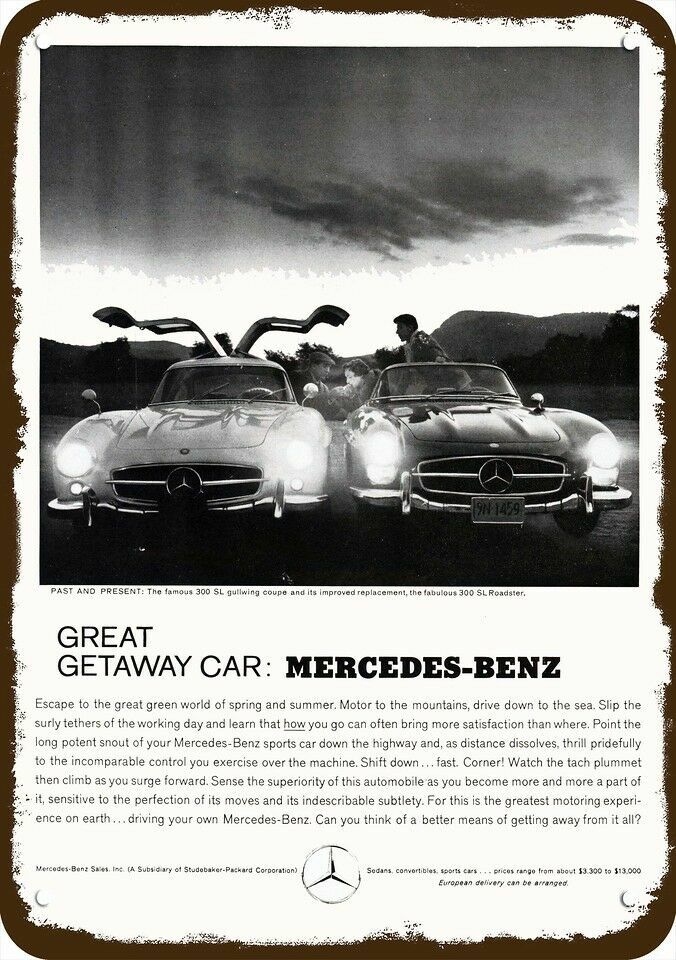 1972 MERCEDES BENZ 300SL Gullwing & 300SL Roadster DECORATIVE REPLICA METAL SIGN