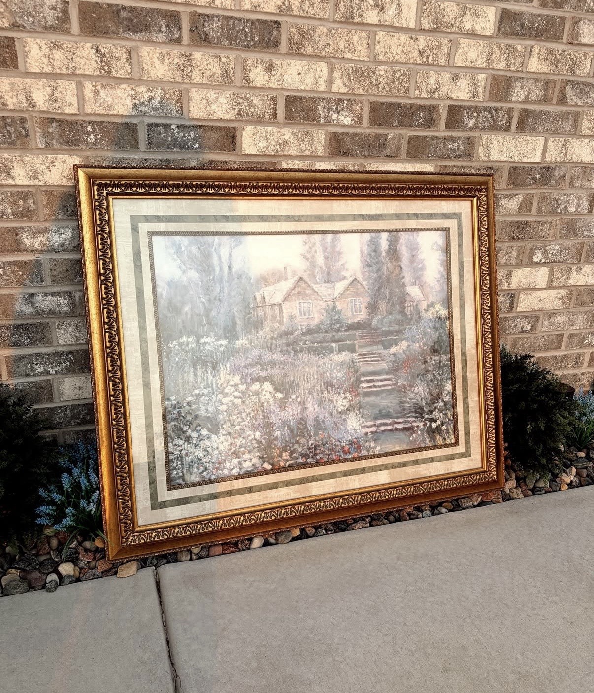 Large Framed English Cottage Core Garden Wall Art — Ornate Gold Frame