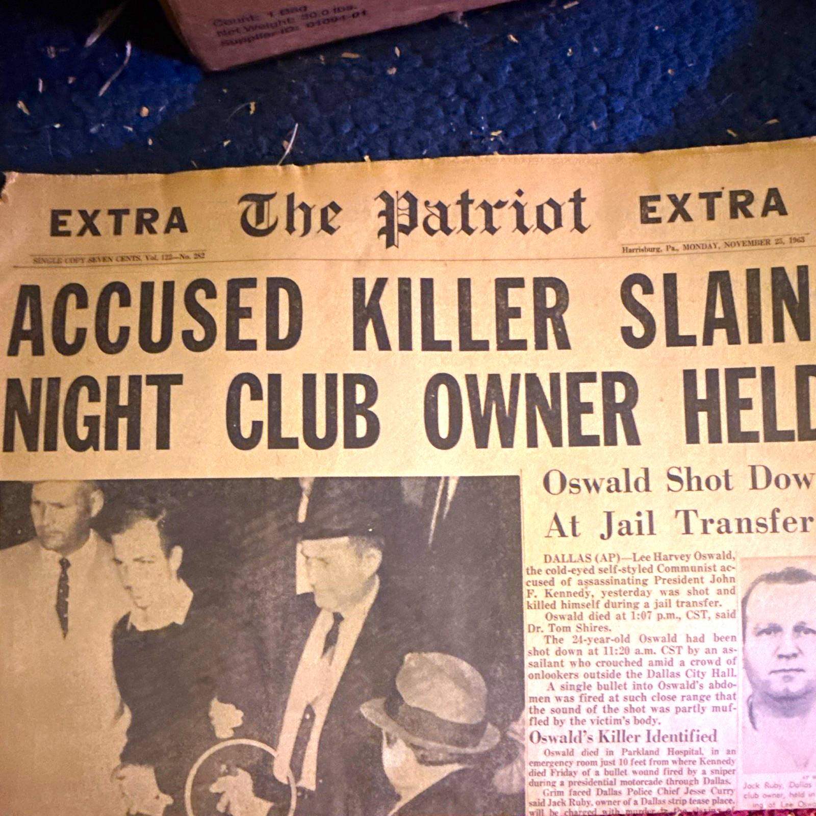 The Patriot EXTRA Newspaper Harrisburg PA Nov 25, 1963 Oswald Shot Down