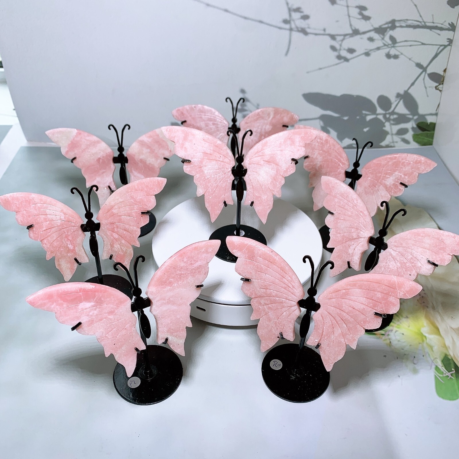 1pc  Natural pink oapl butterfly wings Crystal wings carving Home decoration