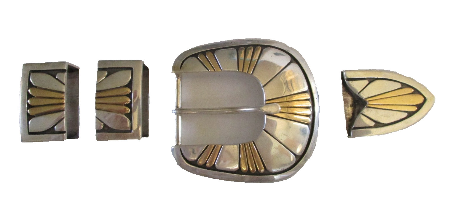 vintage Leonard Schmallie Navajo 14k Gold Sterling Native American Belt Buckle vintage Leonard Schmallie Navajo 14k Gold Sterling Native American Belt Buckle