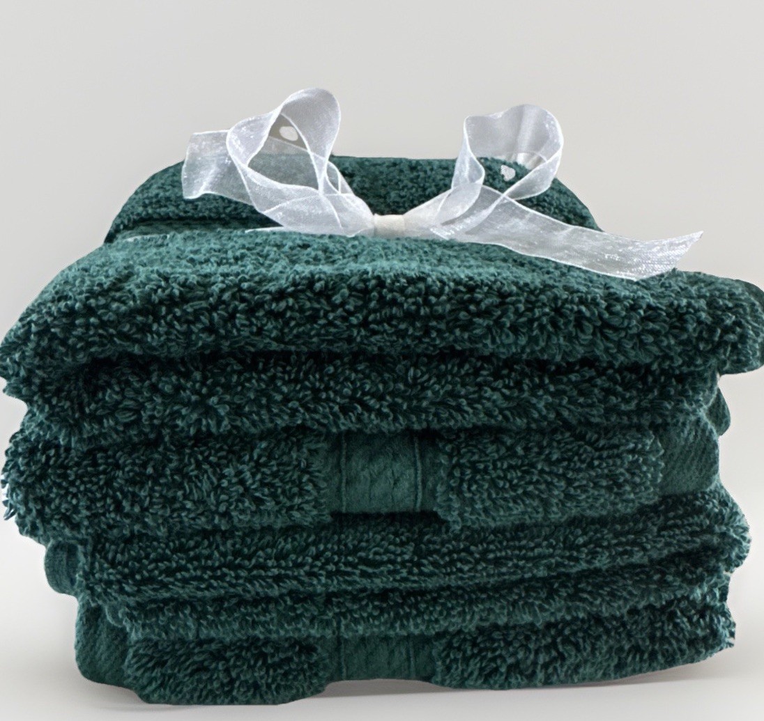 Teal Washcloth Set 4 Dark Green Superior 12x12 Square Towels Egyptian Cotton NOS