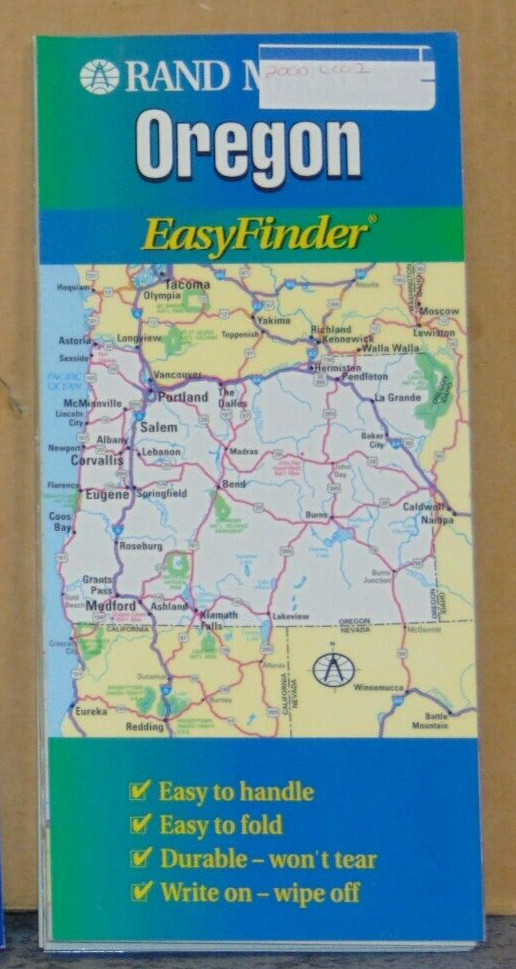 2000 Rand McNally Laminated Rod Map of Oregon
