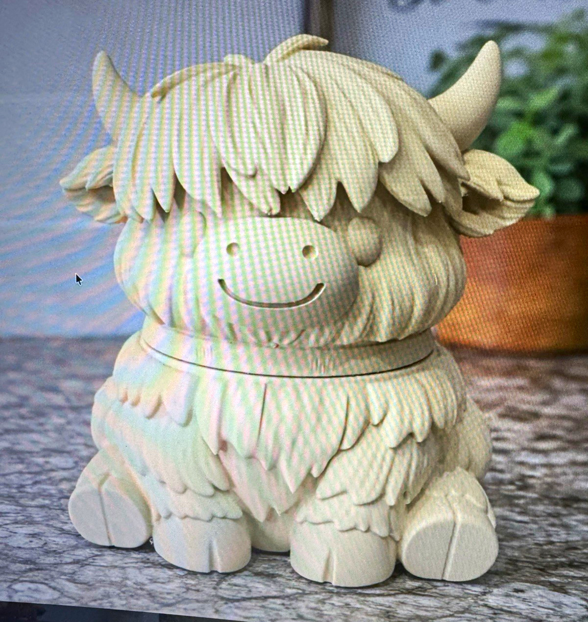 Beige Resin Highland Cow cookie jar Removable Lid, 3D Effect