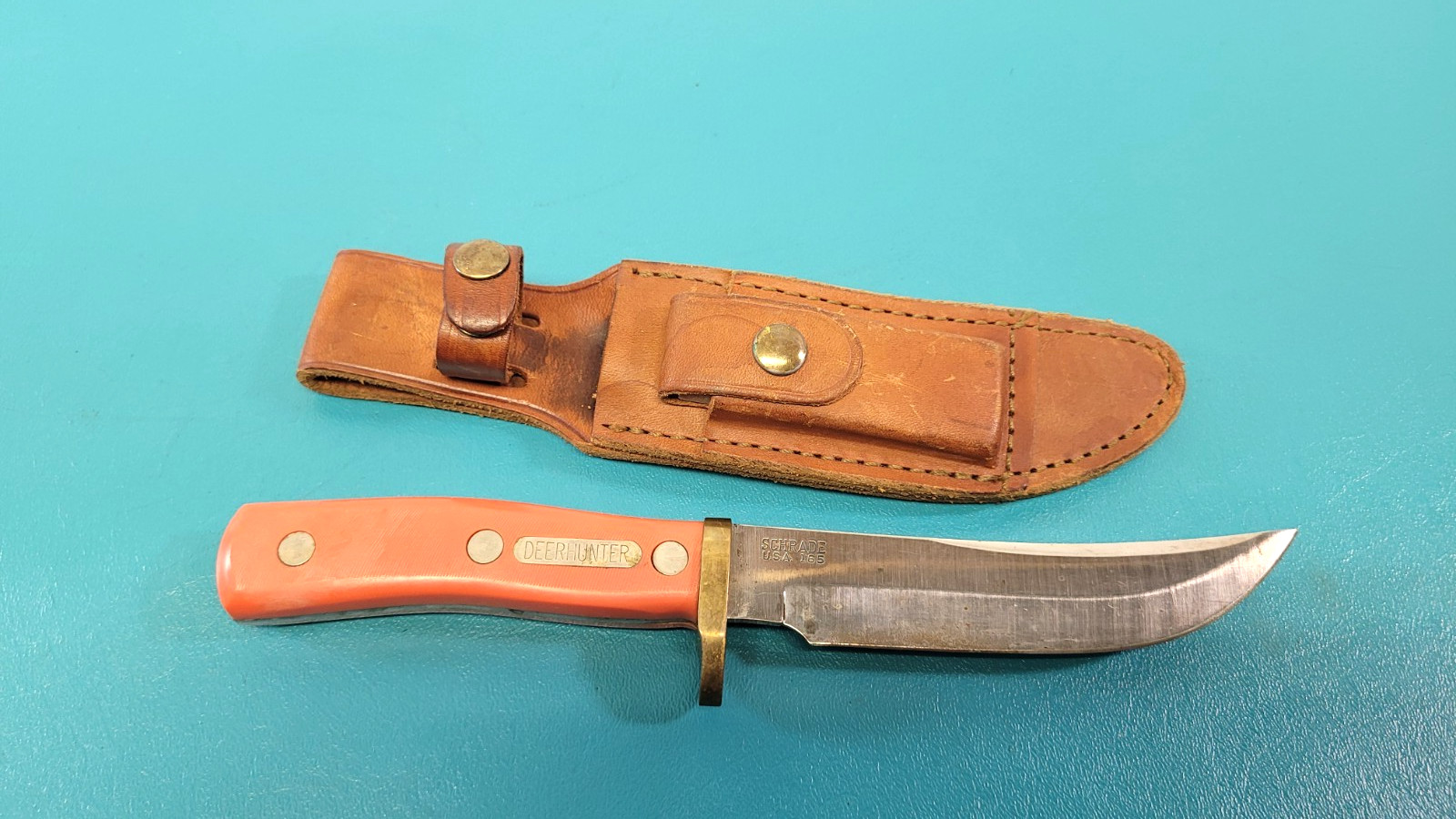 Rare Schrade 165 USA Deer Hunter Knife Orange Variant + Sheath TR1925
