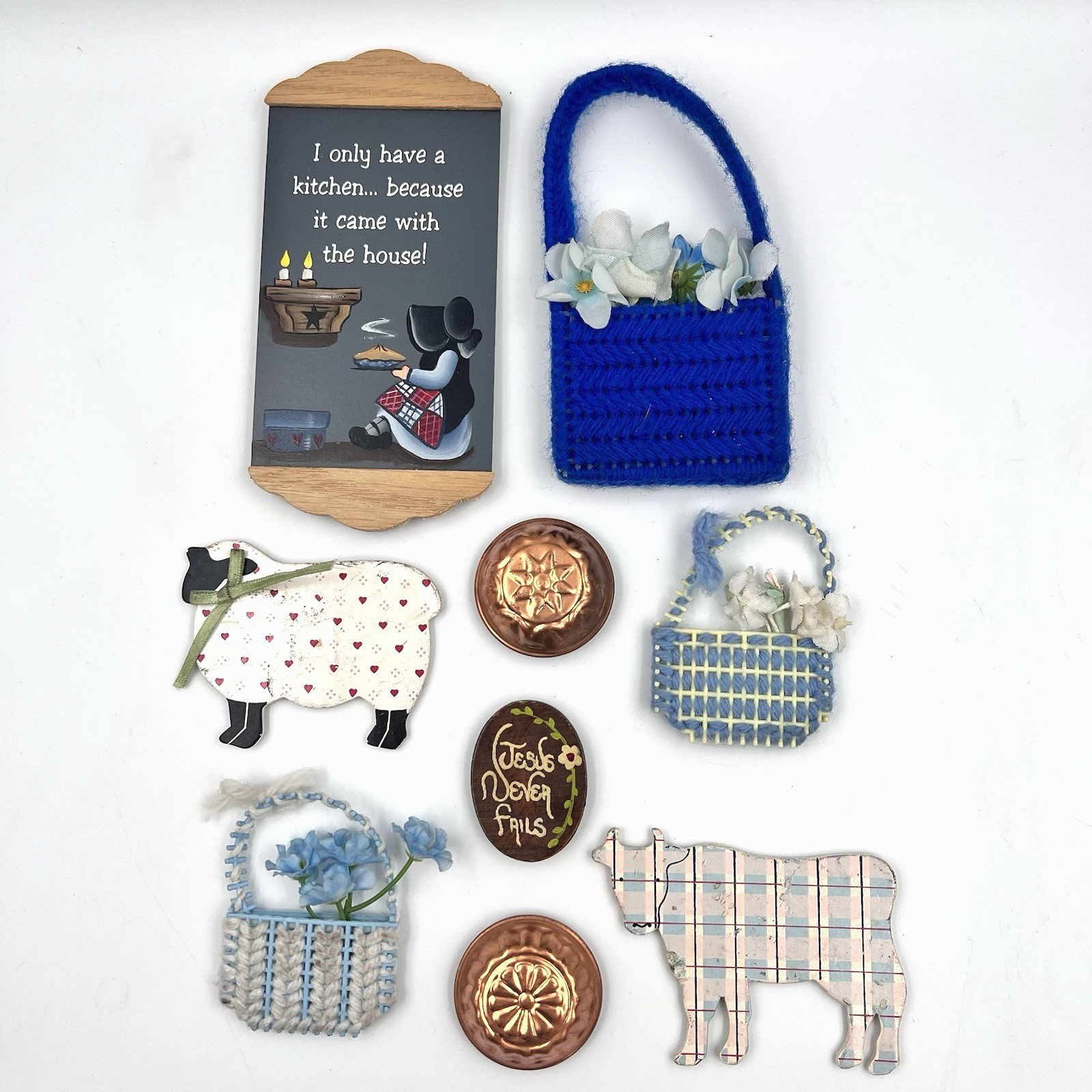 Vtg Grandma Cottage Core Refrigerator Magnet Lot Of 9  copper mold baskets cow
