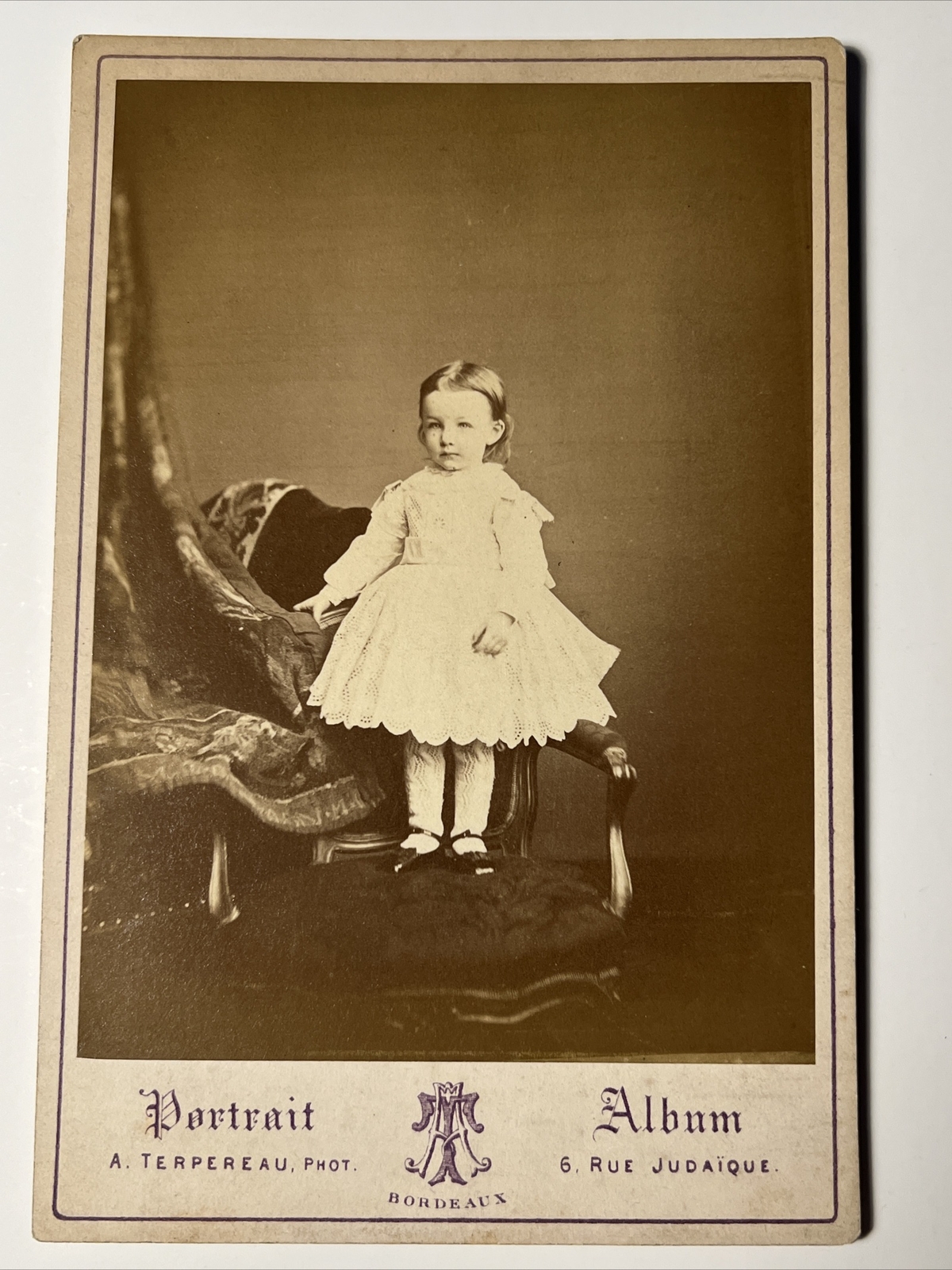 1880s Little VICTORIAN Girl Well Dressed antique Cabinet Card Photo Paris