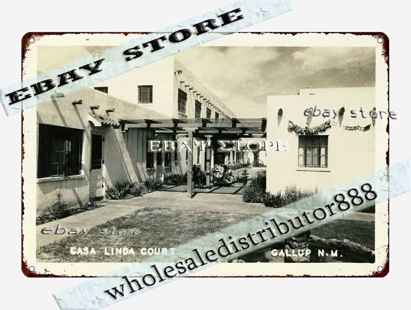 1930s Casa Linda Court Motel Roadside USA Tin Sign metallic home kitchen