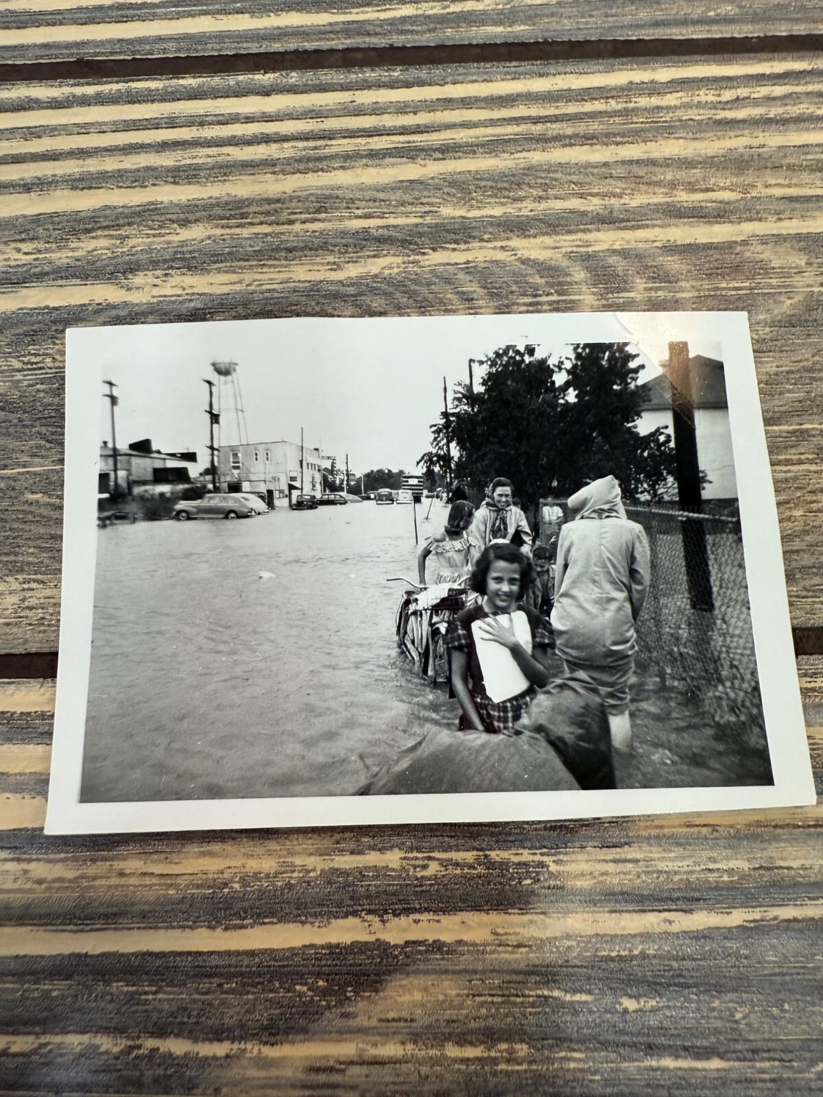 Vintage Black & White Photo Of Flooded Street Scene