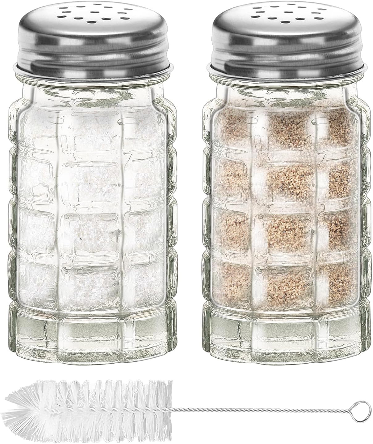 2Pcs 1.5 Oz Glass Retro Salt and Pepper Shakers Small Retro-Style Crystal-Clear