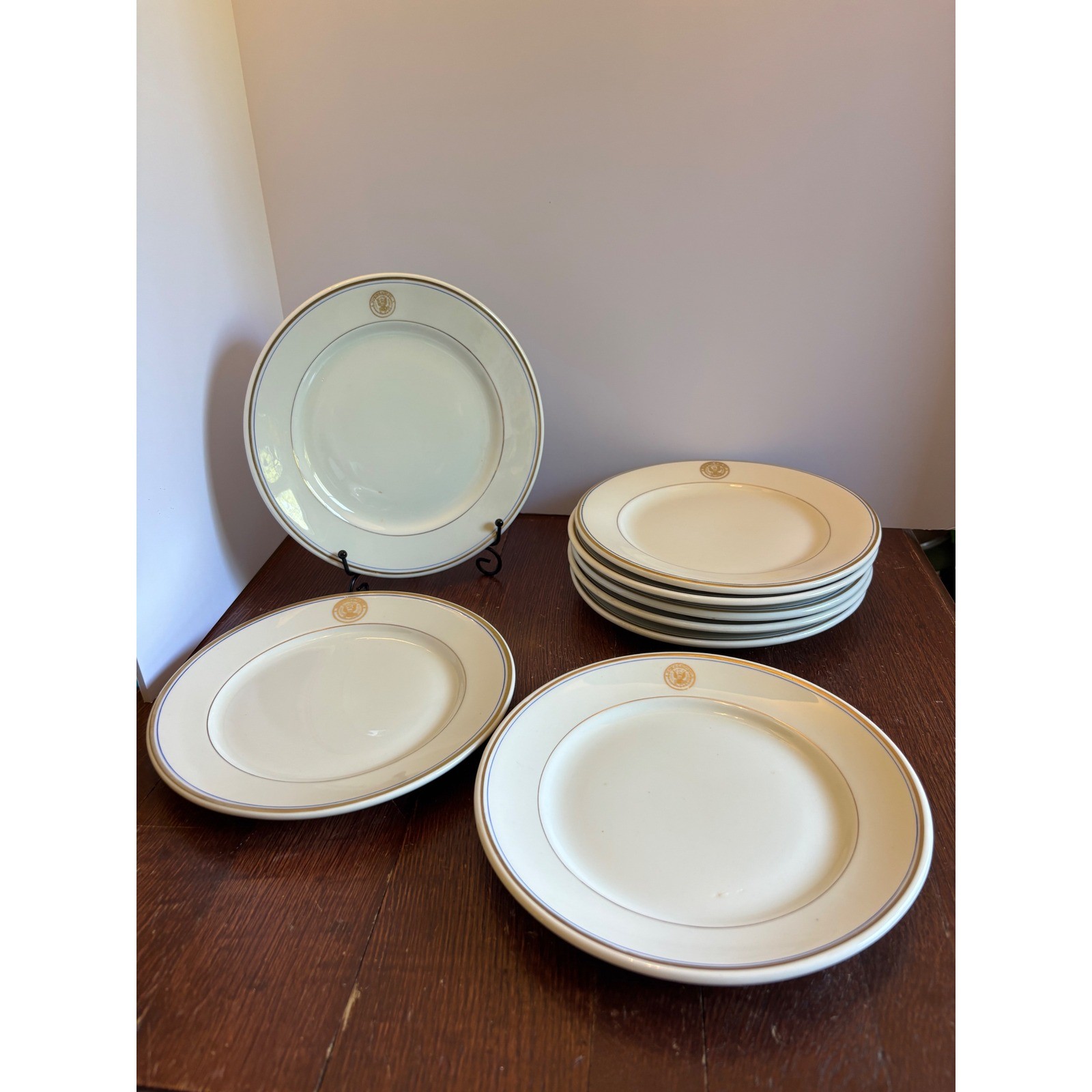 Set of 8 Vintage WWI US Navy Dinner Plates 1913 1918 Buffalo Warwick China 9.5in