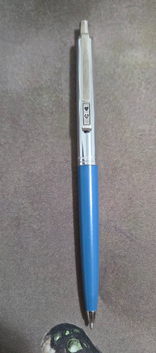 Vintage Paper Mate Profile Ballpoint Pen Blue Chrome Double Heart, Mexico, Works Vintage Paper Mate Profile Ballpoint Pen Blue Chrome Double Heart, Mexico, Works