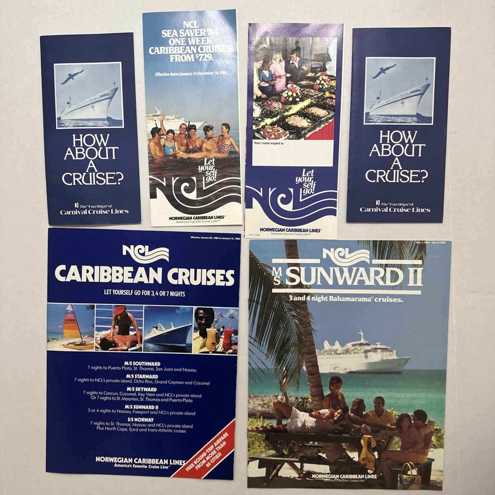 Vintage 1984 NCL Carnival Cruise Line Brochure Lot Caribbean Sunward II