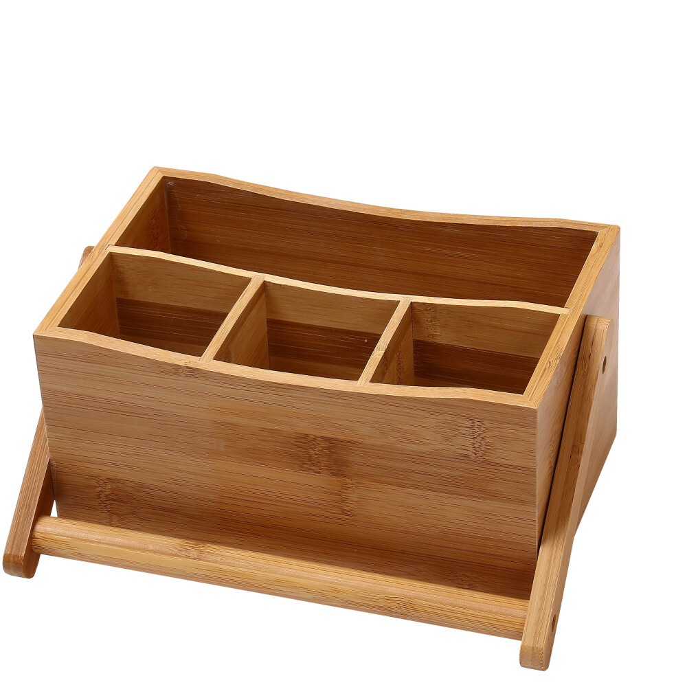 YBM Home 4 Compartment Bamboo Caddy with Handle
