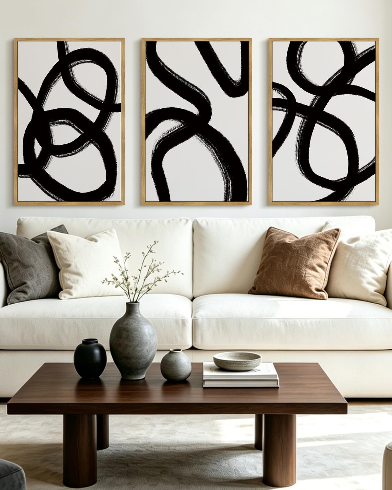 KUVIOKE Black And White Abstract Framed Wall Art Ink Wash Minimalist Lines