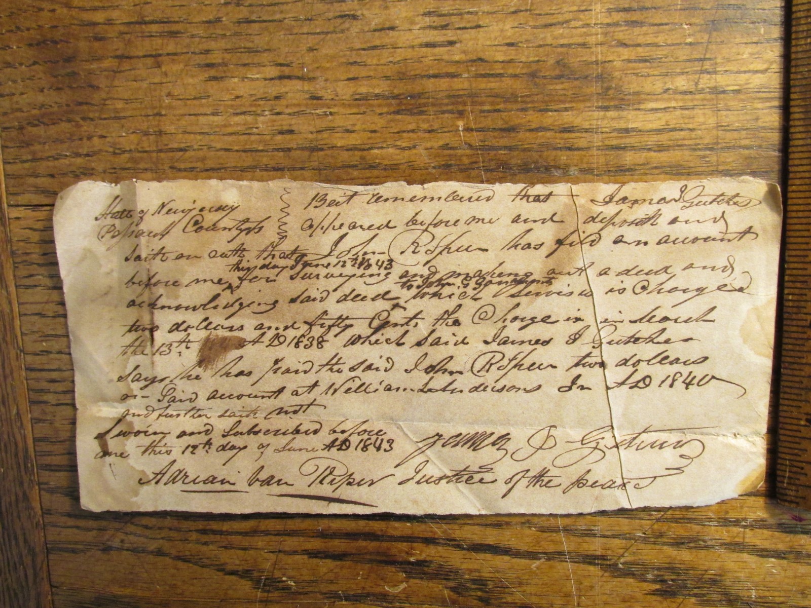 Antique 1843 NJ Receipt Document Payment for Land Surveying & Making Out a Deed