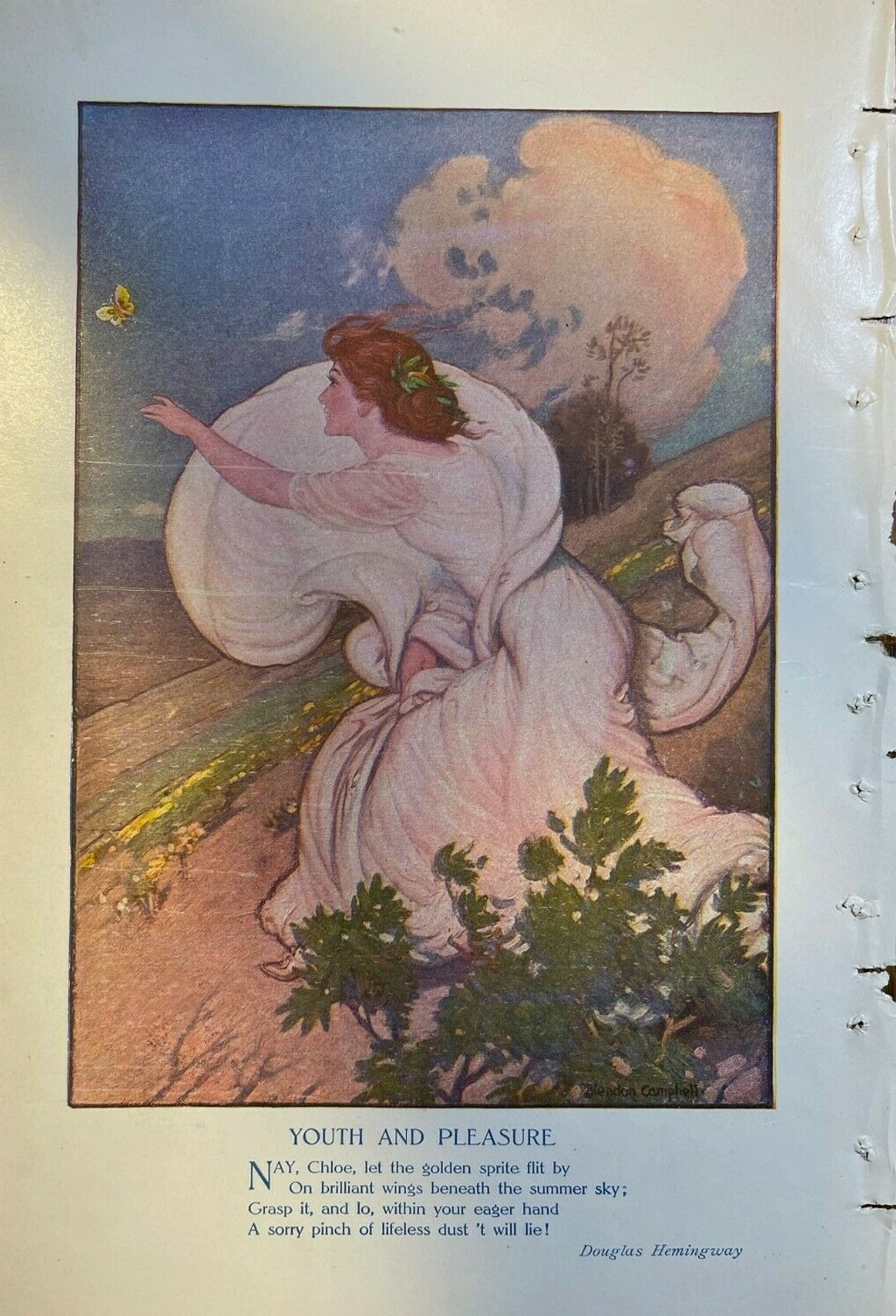 1907 Vintage Magazine Illustration Poem Print Youth & Pleasure Douglas Hemingway