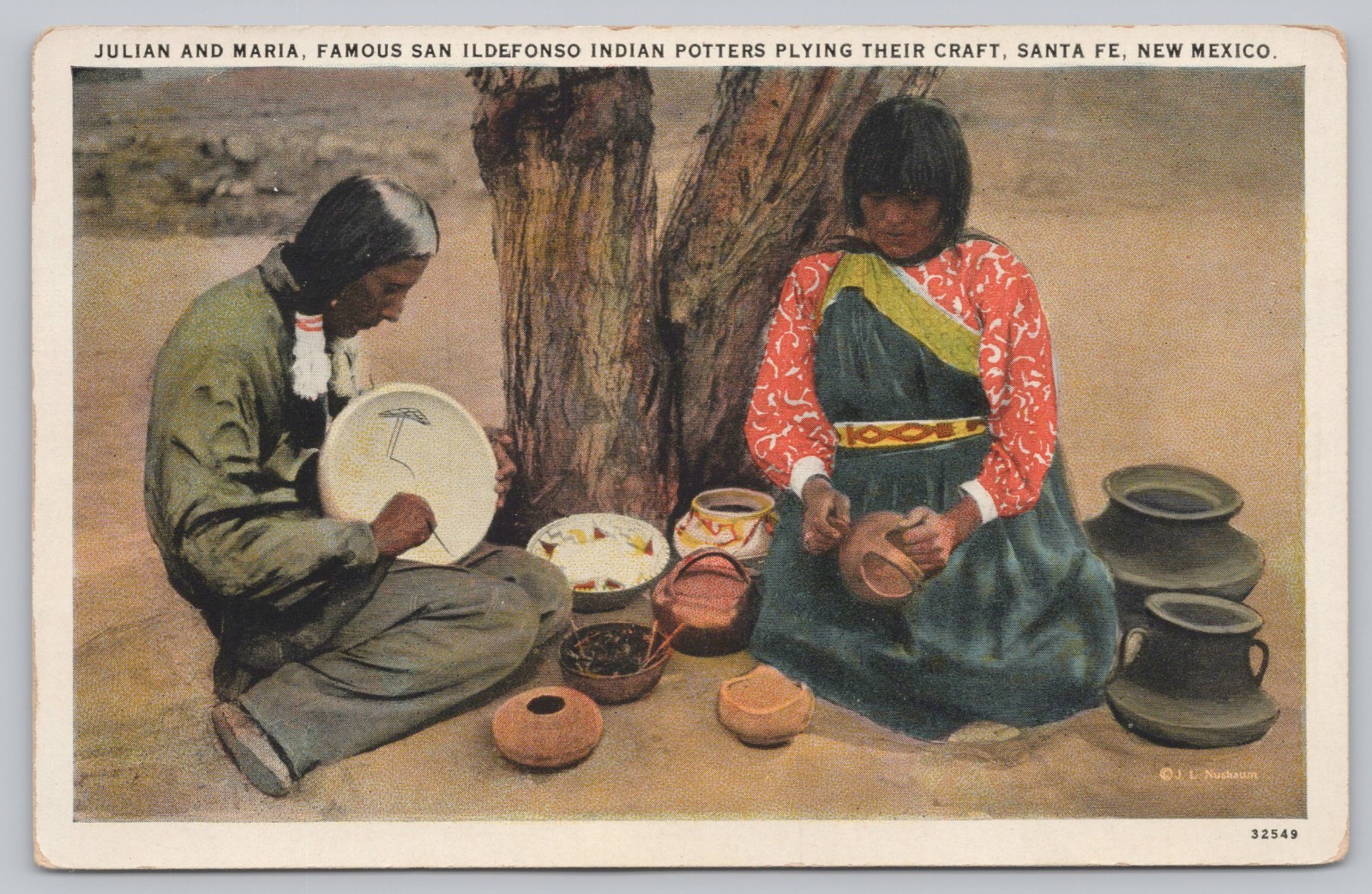 Julian & Maria San Idlefonso Indian Potters Santa Fe NM New Mexico Postcard 1929