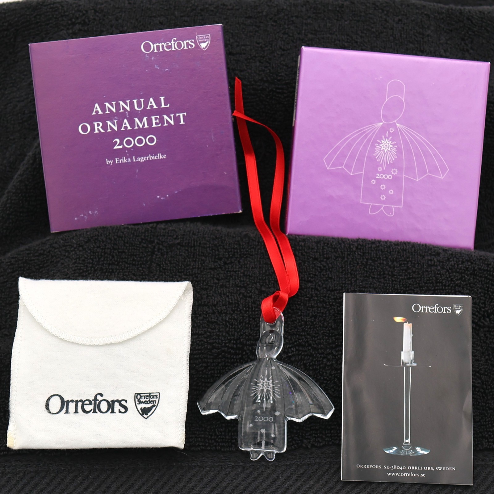 Orrefors 2000 Annual Crystal Angel Ornament Org Box \ Orrefors 2000 Annual Crystal Angel Ornament Org Box \