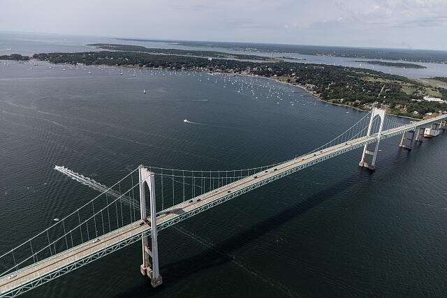 Photo:Newport RI Claiborne Pell Bridge Aerial View 2000s Suspension Bridge
