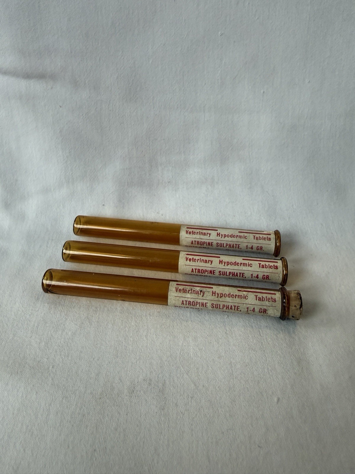 Lot of 3 Antique H.K. Mulford Veterinary Atropine Sulphate Amber Glass Vials