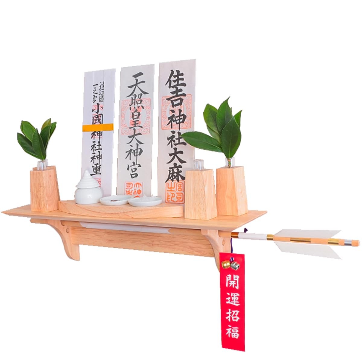 Kamidana no Sato Modern Kamidana Board  fu-ka Leaf  Set with Shinto Accessories,