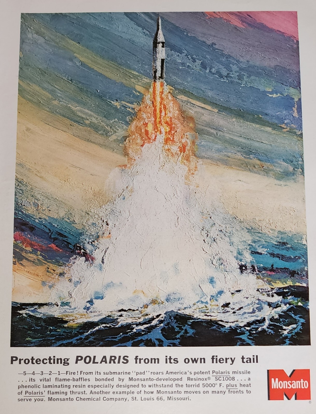 Polaris Missile Monsanto Picture Magazine Ad Original Vtg Wall Art Decor    