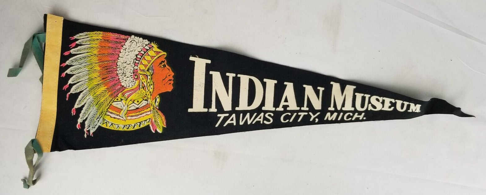 antique vintage felt pennant Indian Museum Tawas City Michigan 25.5\