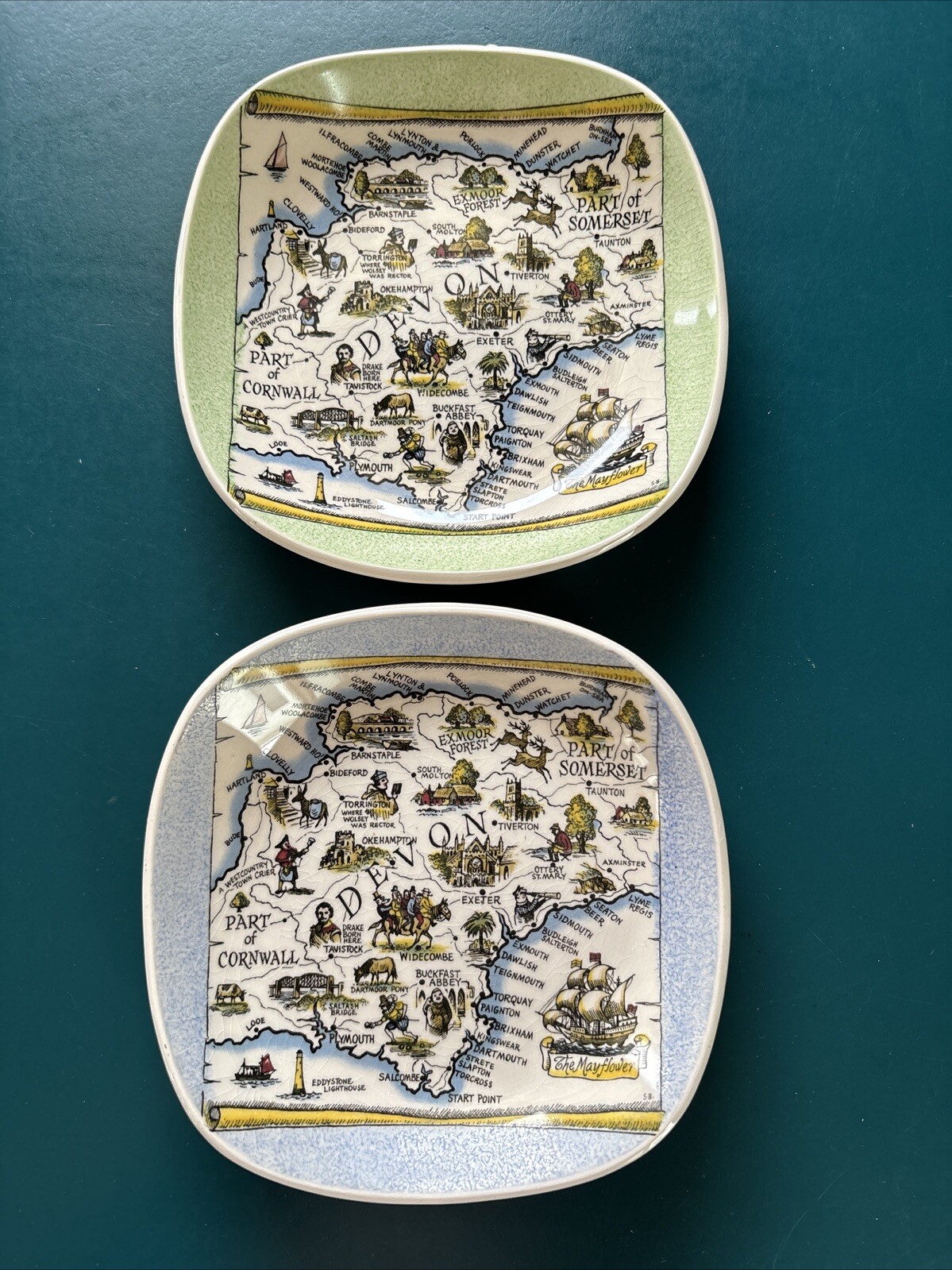 2 Vintage Britannia Designs Ltd Dartmouth England Map Devon England Small Dishes
