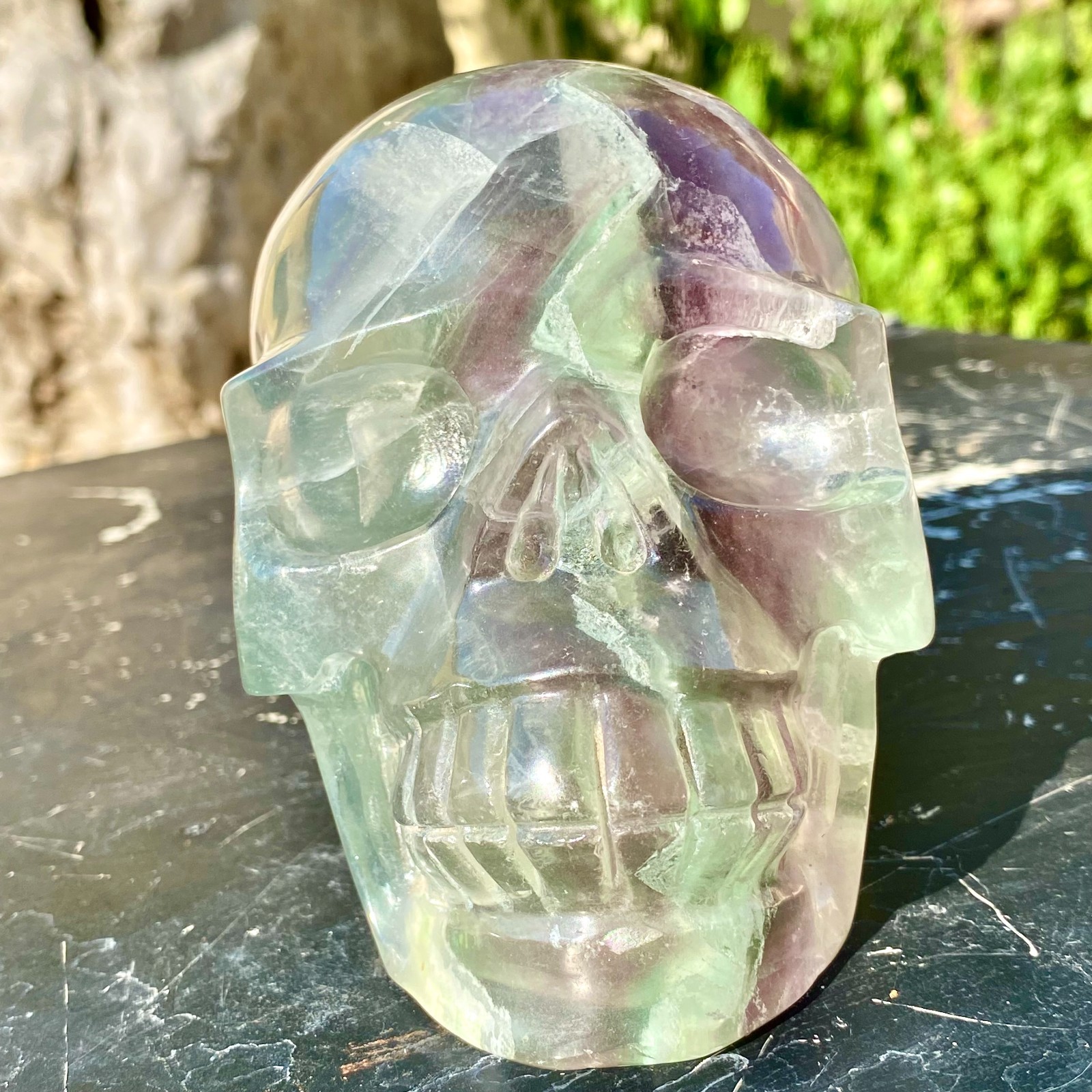 3.51LB Natural fluorite skull quartz hand carved crystal skull healing