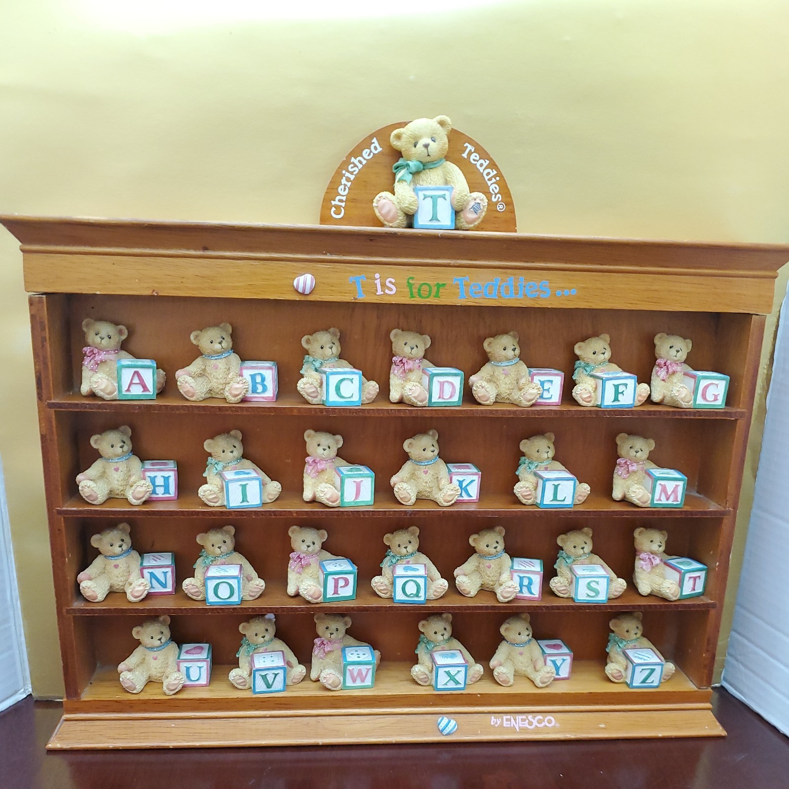 RARE & VINTAGE: Cherished Teddies Complete Set A-Z Teddy Figurines & Wooden Case