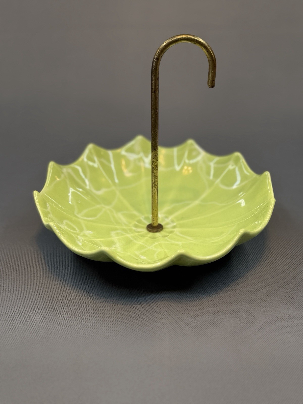VTG MCM California Art Pottery Sylvan's Umbrella Trinket Dish Marbled Green VTG MCM California Art Pottery Sylvan's Umbrella Trinket Dish Marbled Green