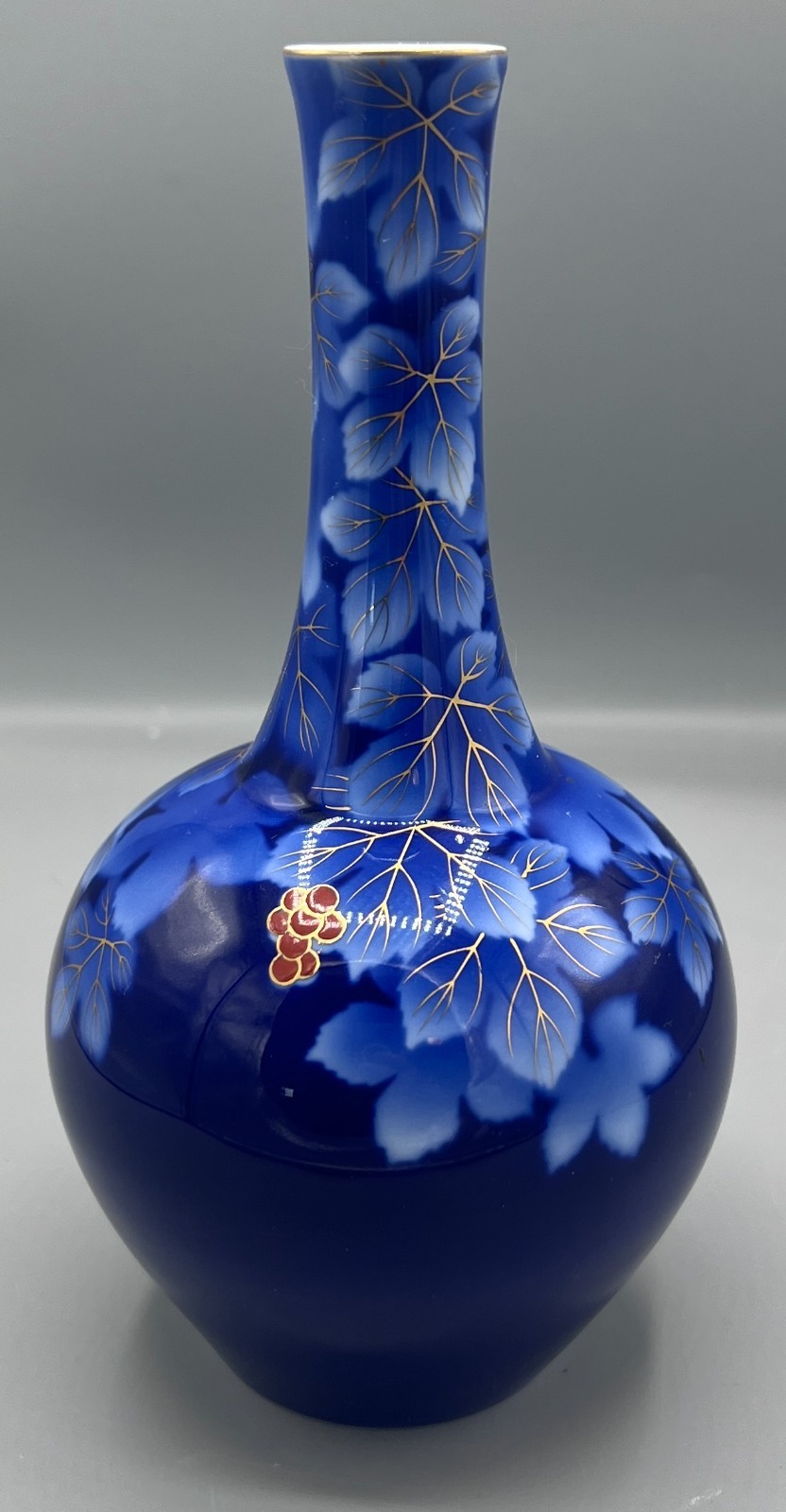 Fukagawa Seiji Arita Cobalt Blue Porcelain Vase Handpainted Floral Gilt Trim