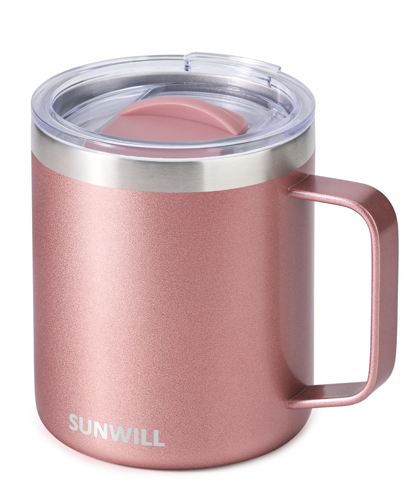 SUNWILL Travel Coffee Mug with Lid, 14 oz Insulated 14 Ounces, .Rose Gold