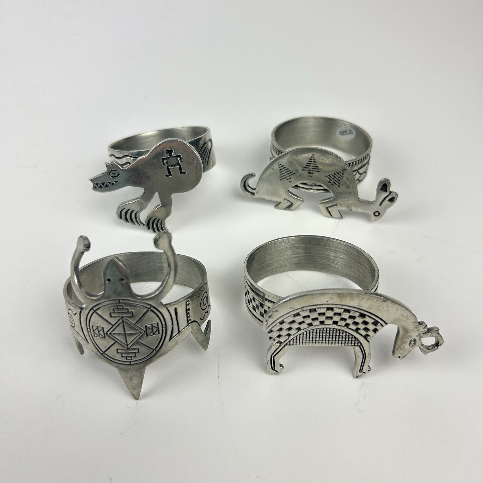 Vintage Southwestern Style Figural Metal Napkin Rings Set of 4 Tribal Animals