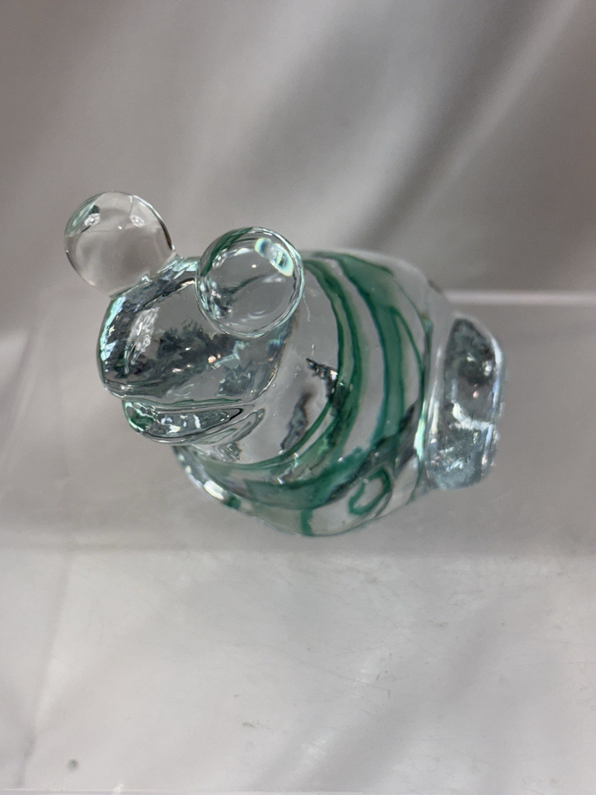 Vintage Enesco Clear Art Glass W/ Green Swirl Frog Figurine Paperweight
