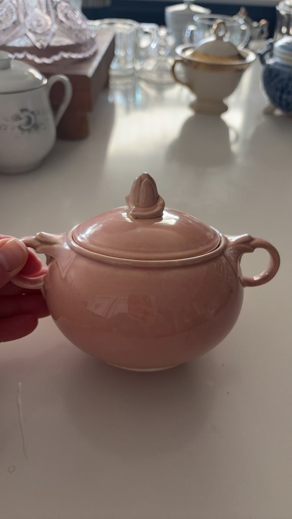 Vintage Pink Ceramic Sugar Bowl with Lid