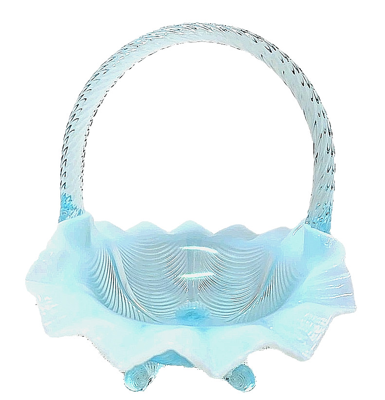 Vintage Fenton 100th Anniversary Art Glass Aquamarine Opalescent Stretch Basket