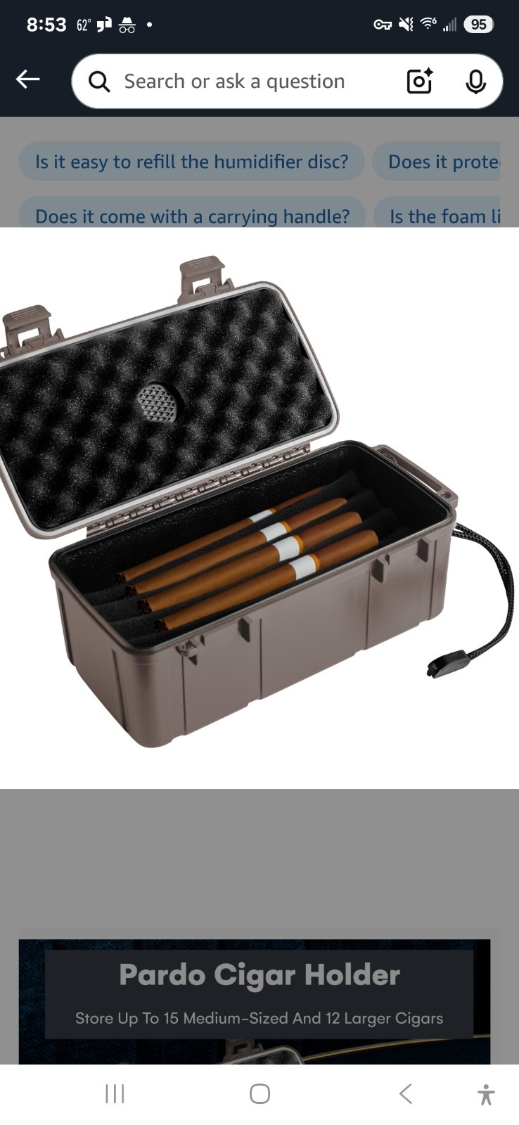 Pardo Cigar Travel Humidors with Built-in Humidifier Disc - Holds up to 15 Ci...