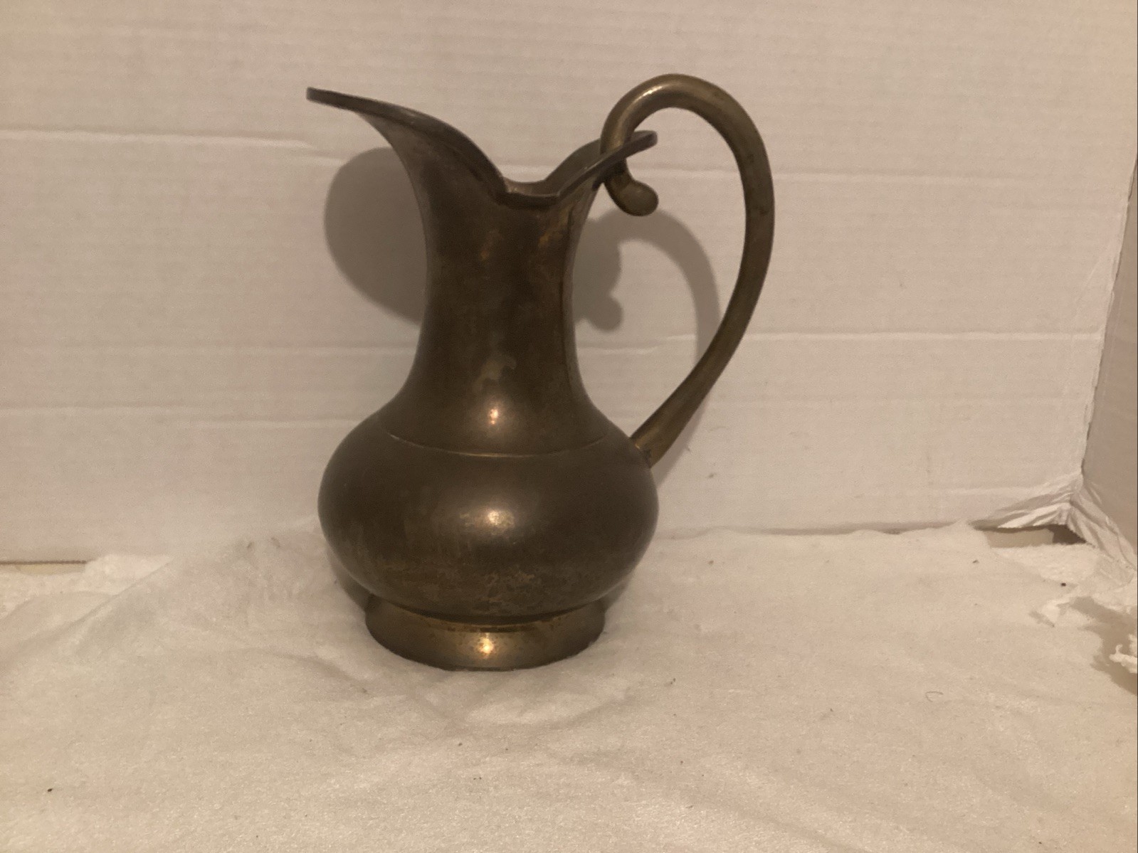 Vintage Solid Brass Water Pedestal Pitcher With Patina Made In India.